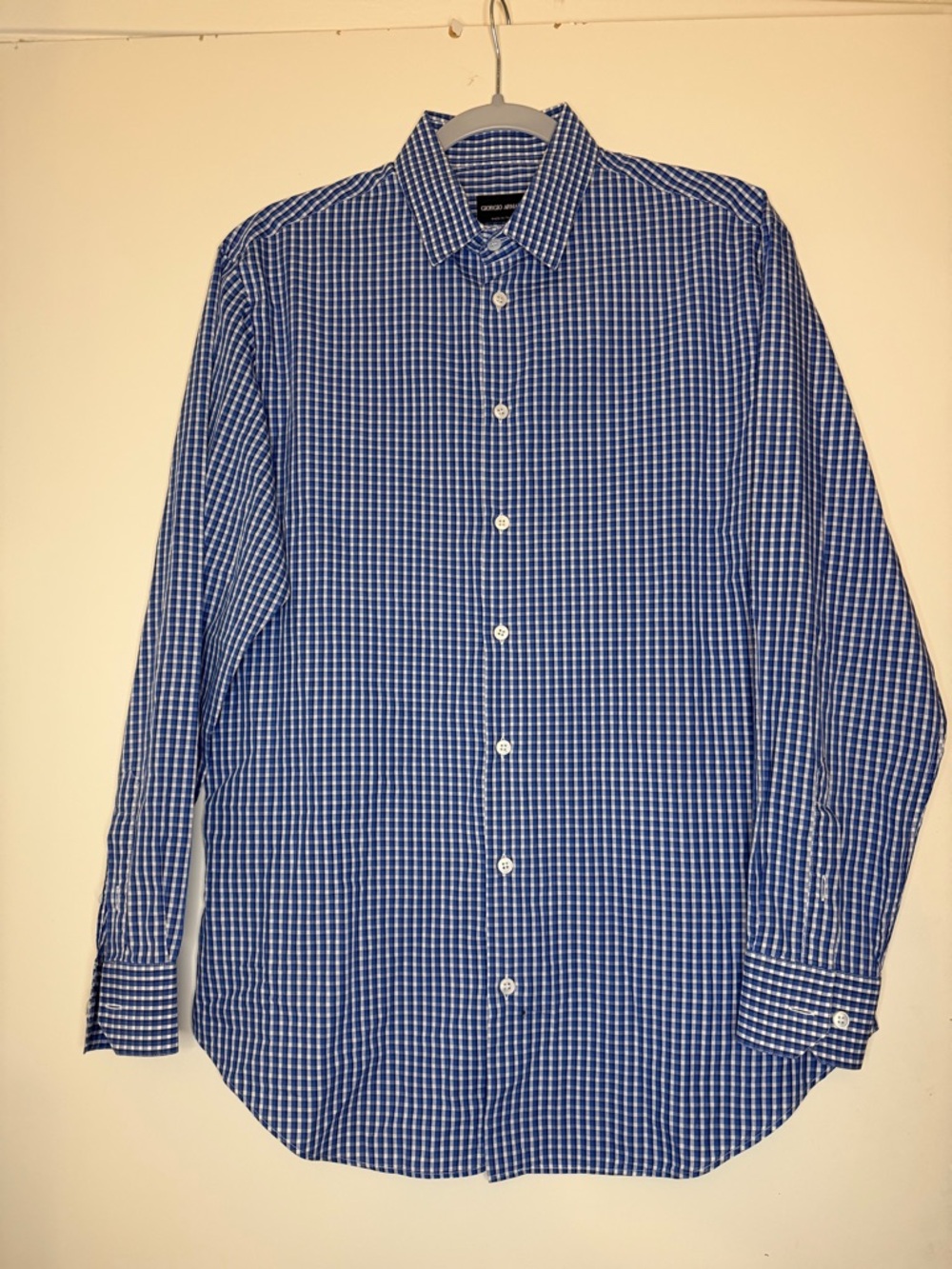 Giorgio Armani Blue and White Small Check Dress Shirt size 41/16